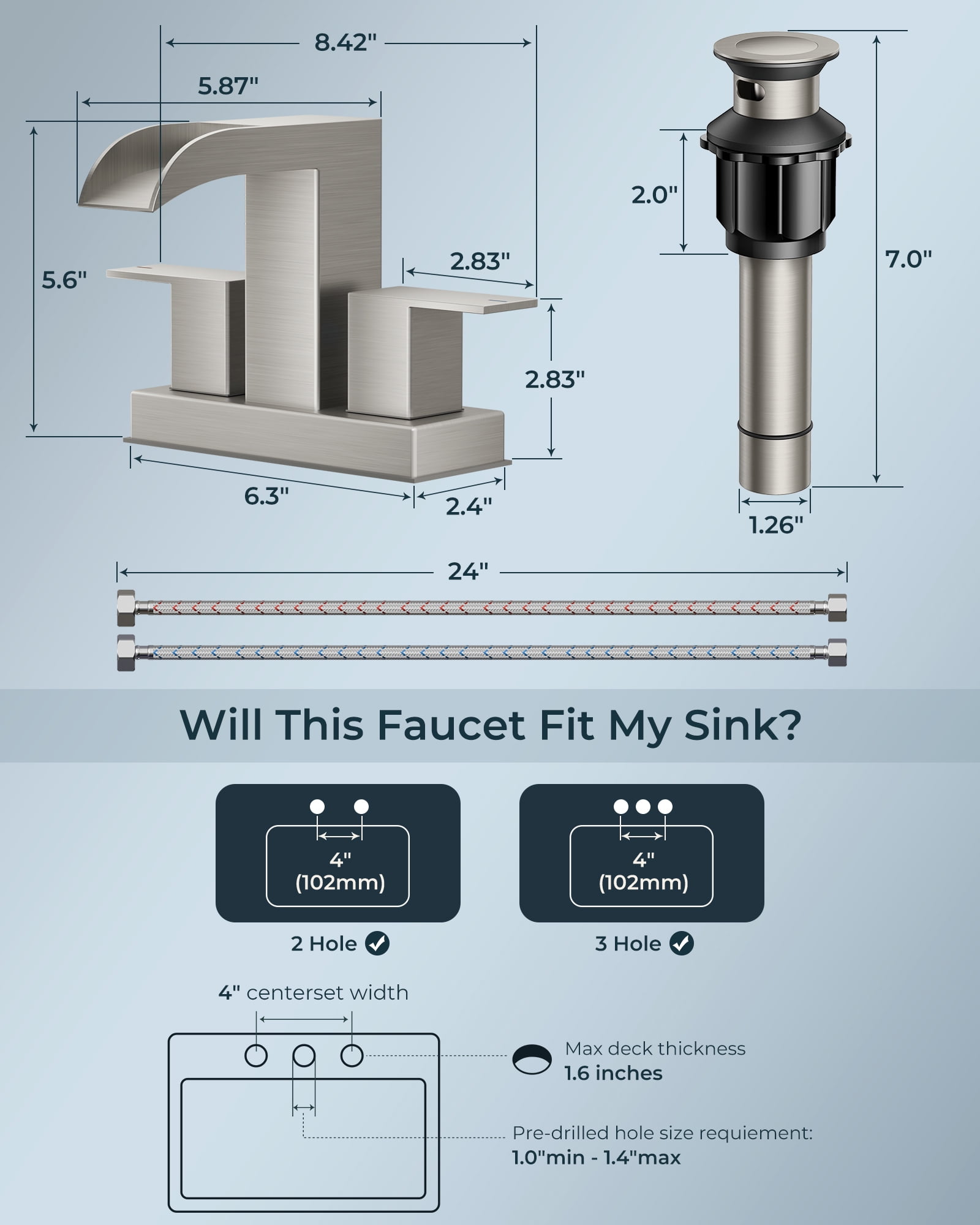 WB-61A32BN Centerset Bathroom Faucet With Drain Assembly, 2-handle Bathroom Sink Faucet