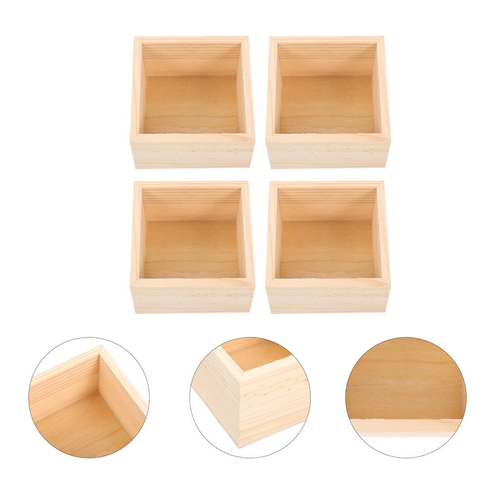 4Pcs Wooden Boxes Lidless Wooden Boxes Tabletop Wood Boxes Small Square  Wooden Boxes