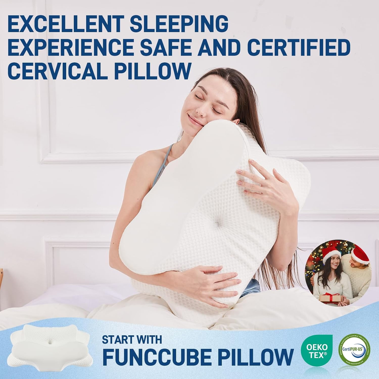 Cervical Neck Pillow for Sleeping, Dual Height Contour Memory Foam Pillow for Neck Pain Relief & Support, Orthopedic Butterfly Pillow for Side, Back & Stomach Sleepers – Cooling Washable Cover
