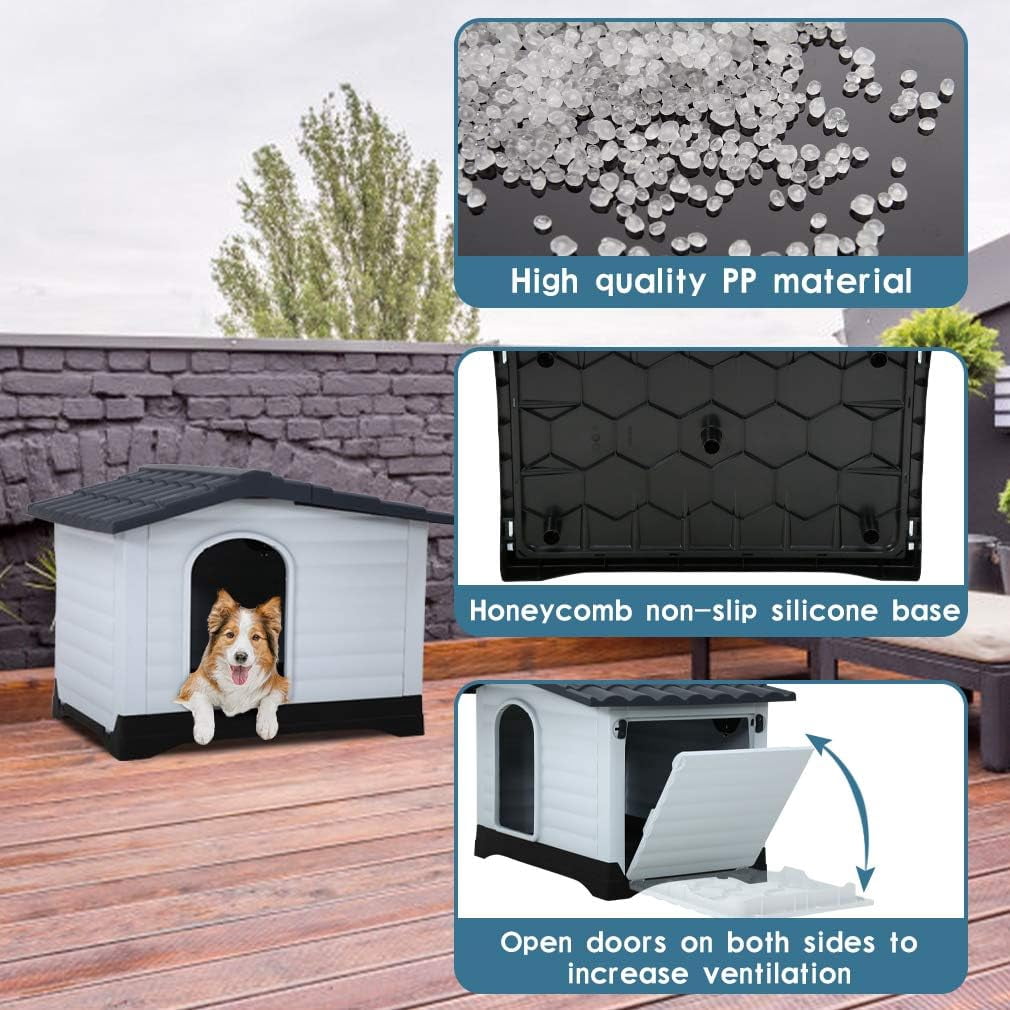 YRLLENSDAN 36" Dog House Outdoor Insulated Dog Houses for Winter Igloo Dog House with Air Vents & Elevated Floor Waterproof Plastic Dog Houses for Small Medium Dogs
