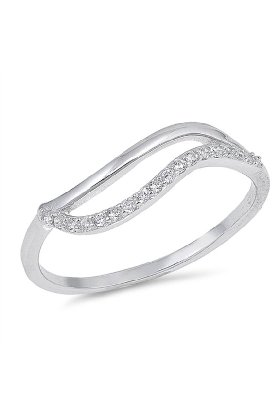 Clear Cubic Zirconia Cutout Leaf Design Ring Sterling Silver