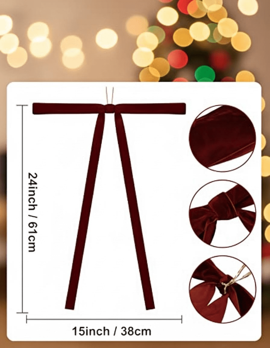 Elegant Burgundy Velvet Bows for Christmas Decorations - 6 Large 15x24 Inch Bows for Tree, Wreath, Garland, Mantel, Staircase and Holiday Home Decor