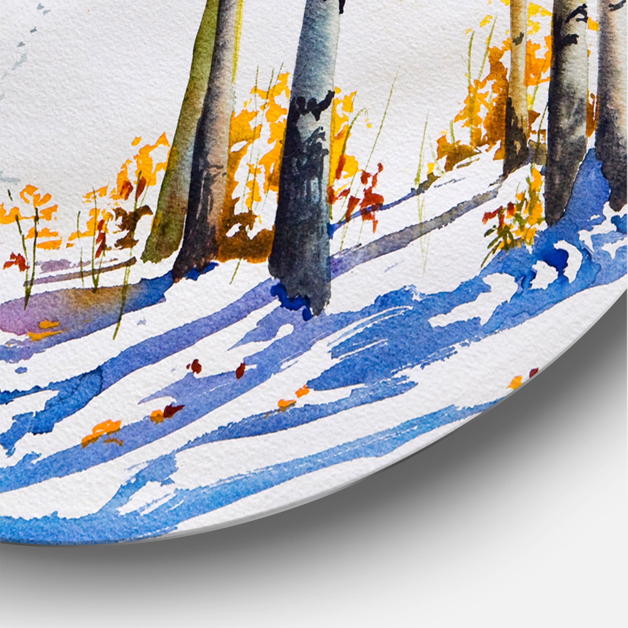 Designart 'Cattles In The Early Snow In The Tree Forest' Farmhouse Circle Metal Wall Art 36x36 - Disc of 36