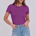 thumbnail image 2 of QASIEATN Sweatshirt for Graceful Ladies Fashion, Short Sleeve Neck Ribbed Knit Casual Tops Tee Summer Slim Basic Shirts, Womens Fall Tops, 2 of 6