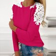 thumbnail image 3 of TKLPEHG Women's Blouses Crew Neck Lace Stitching Shirt Fashion Lightweight Long Sleeve T Shirt Loose Fall Tops Solid Color Casual Comfy Blouses Pullover (Hot Pink,M), 3 of 5