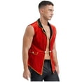 thumbnail image 2 of vastwit Mens Lapel Sleeveless Gold Details Velvet Jacket Tailcoat Red L, 2 of 6