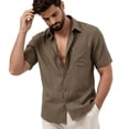 thumbnail image 5 of Bxsruta Men's V-Neck Casual Short Sleeve Button Down Shirt Lightweight Polyester Daily Wear with Chest Pocket, 5 of 8