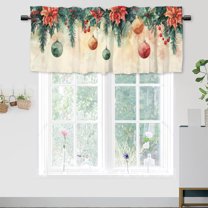 Merry Christmas Window Curtain Valances Colorful Balls Flowers Hang on Pine Tree Xmas Rod Pocket Valances for Bedroom Living Room Dining Room 54 by 18 in, 1 Panel