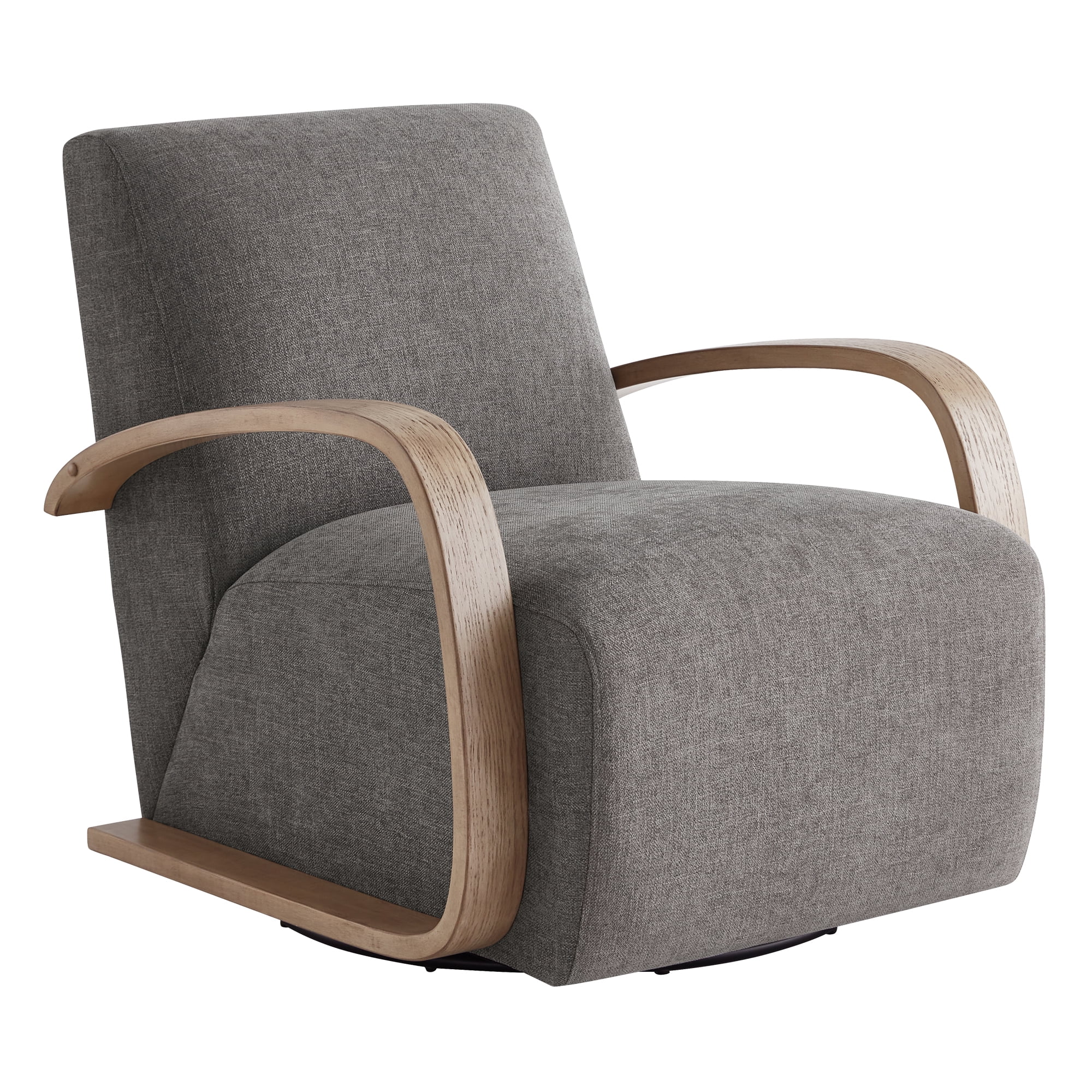 Spruce & Spring Modern Swivel Accent Chair with U-Shaped Wood Arms Single, Fossil Grey&Grey Wood
