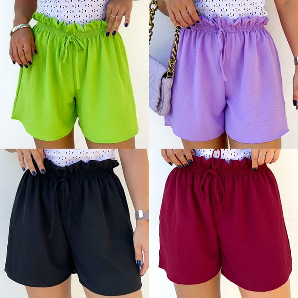 Bermudas Para Mujer, A La Moda, Cintura Elástica, Cordón Hasta La Rodilla, Cortos, Holgados, Casuales, Cómodos, Con Bolsillo, A01_Blue