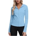 thumbnail image 1 of Camisetas de Cuello de Manga Larga para las Mujeres con Cremallera Frontal con Cintura Cinqueada, Protección Solar Upf, Agujeros Del Pulgar Y Tela de Rendimiento, 1 of 9