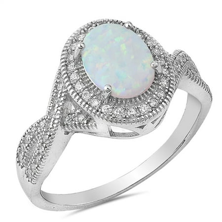 Jade Vintage Bands CHOOSE YOUR COLOR Clear CZ White Simulated Opal Vintage Oval Ring .925 Sterling Silver Band ()