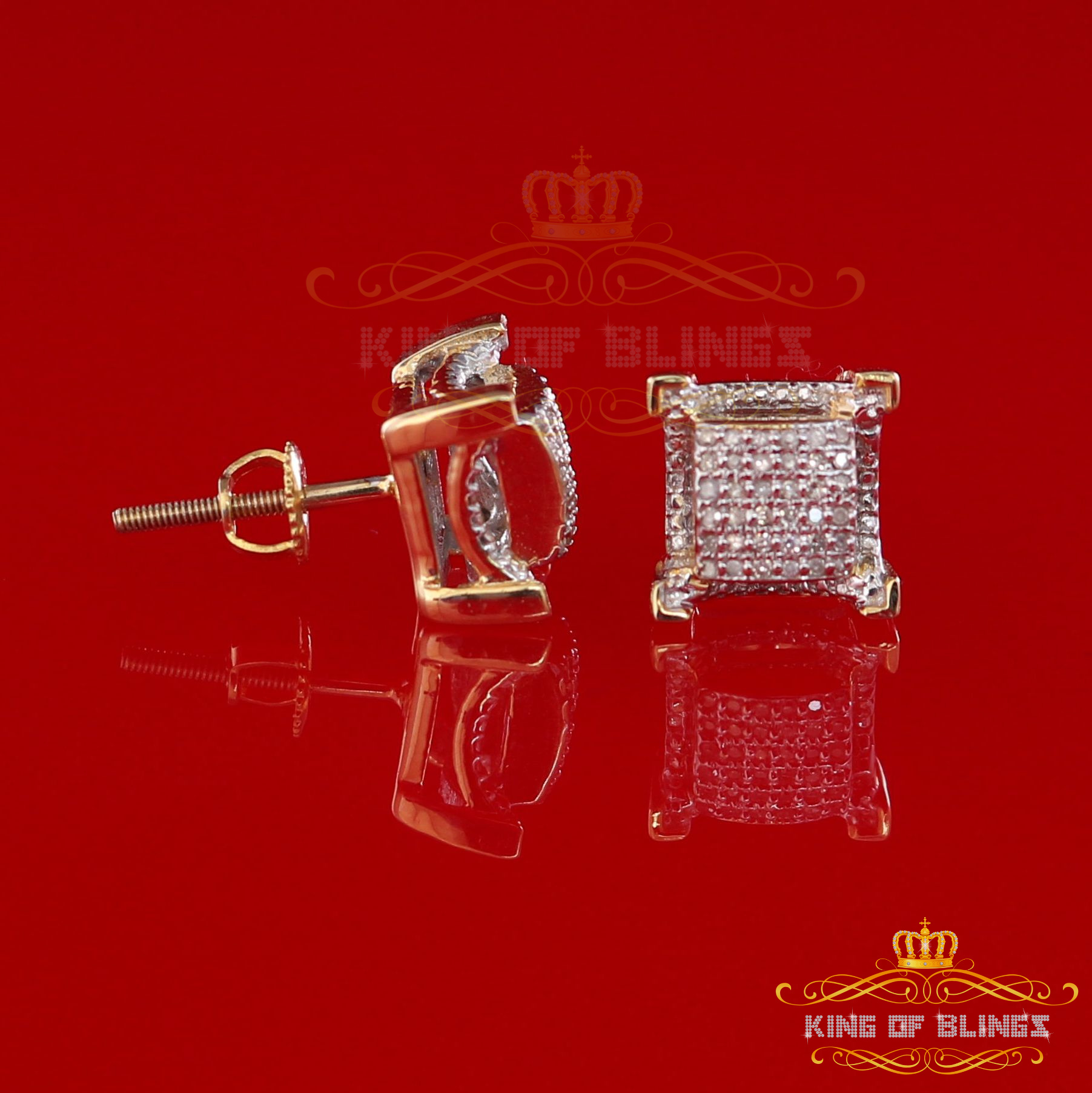 King of Bling's 10K Real Yellow Gold with 0.25CT Real Diamonds Men's/Women's stud Square Earring