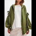 thumbnail image 4 of Sudadera con Capucha Informal de Larga con Cremallera y Bolsillos para Mujer, Talla Grande Verde L, 4 of 7