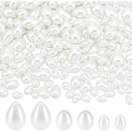 160 Pcs 3 Sizes Glass Pearl Teardrop Beads White Imitation Pearl Beads for DIY Craft Jewelry Making