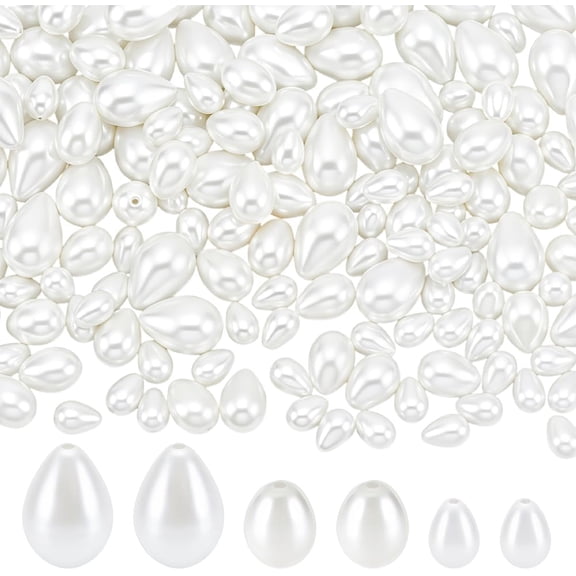 160 Pcs 3 Sizes Glass Pearl Teardrop Beads White Imitation Pearl Beads for DIY Craft Jewelry Making