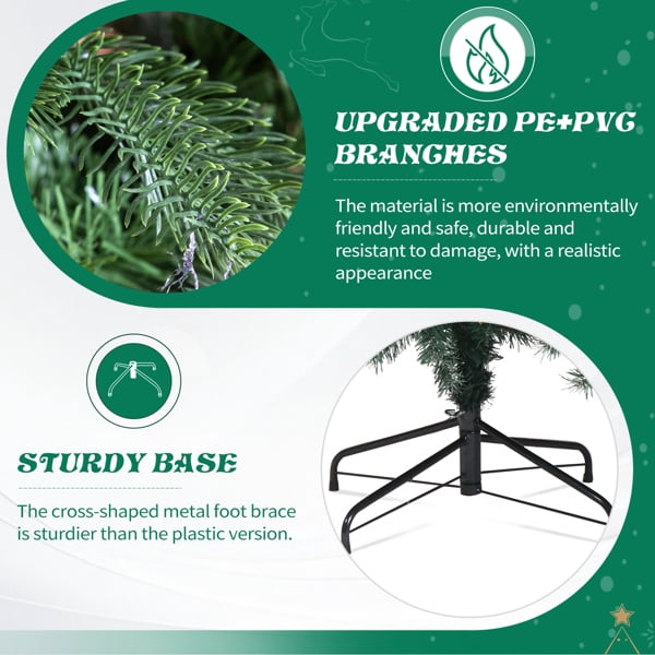 Alvantor 7.5 ft Green Artificial Christmas Tree, 950 PE and PVC Tips, 400 Warm White LEDs with Remote, Gold Ornaments and Tree Skirt
