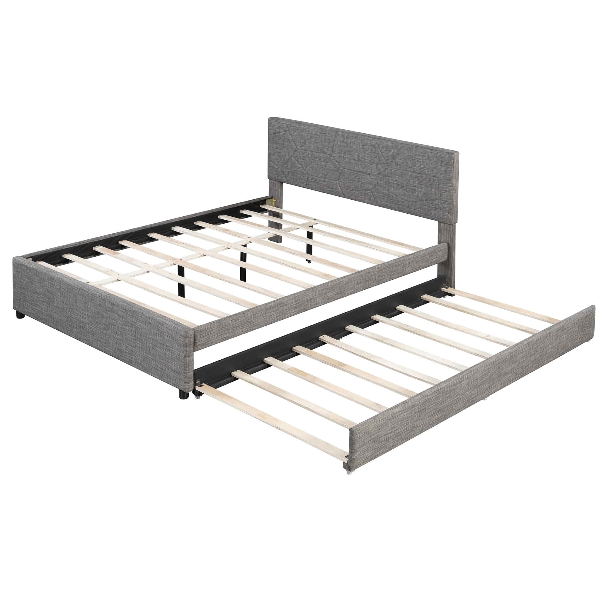 MAYEERTY Brick Pattern Upholstered Platform Bed with Twin XL Trundle, No Box Spring Needed