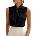 thumbnail image 3 of cocolona Summer Satin Tank Tops for Women Bow Neck Sleeveless Elegant Shirts Dressy Casual Solid Color Blouses, 3 of 5