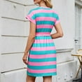 thumbnail image 6 of qolati Summer Dresses for Womens 2025 Striped Casual Crewneck Cap Sleeve Color Block Tshirt Short Dress Casual A Line Beach Mini Dresses, 6 of 6