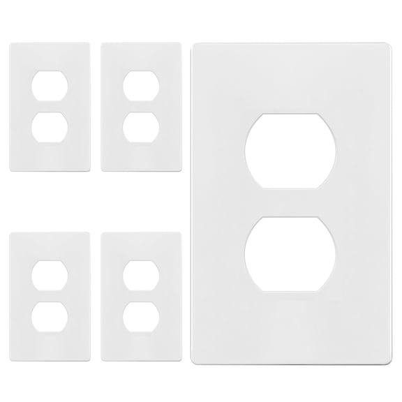 ENERLITES Screwless Duplex Wall Plates, Child Safe Receptacle Outlet Covers, Standard Size, 1-Gang 4.68"x 2.93", Unbreakable Polycarbonate Thermoplastic, UL Listed, SI8821-W-5PCS, Glossy, White