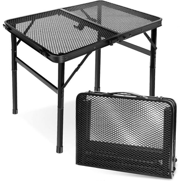 Foldable Camping TavleSmall Folding Camping Table for Barbecue2 Height AdjustmentsDesktop Metal Grill TableEasy to Clean