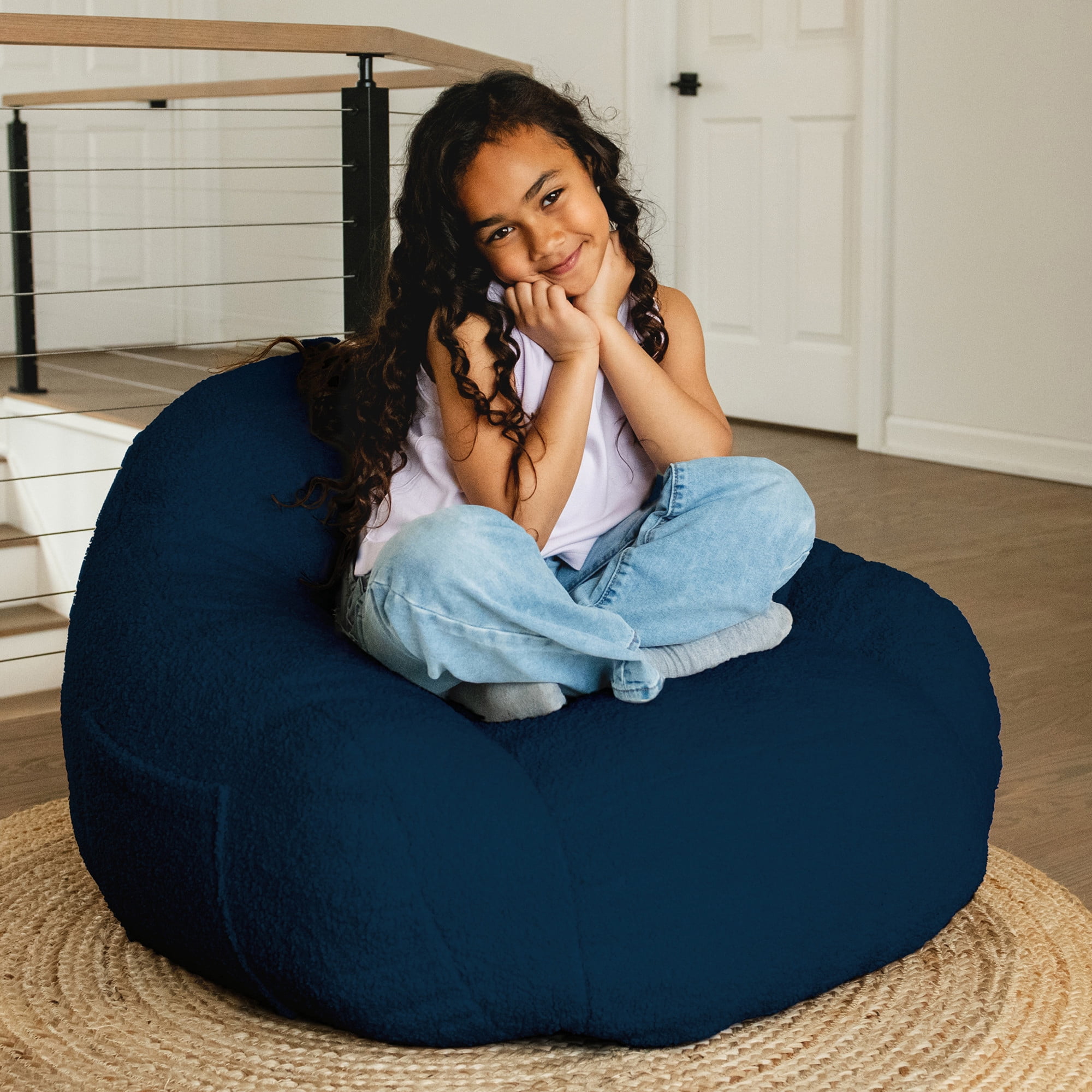 Big Joe Cloudberry Kids Foam-Filled Bean Bag Chair, Deep Blue Teddy Boucle