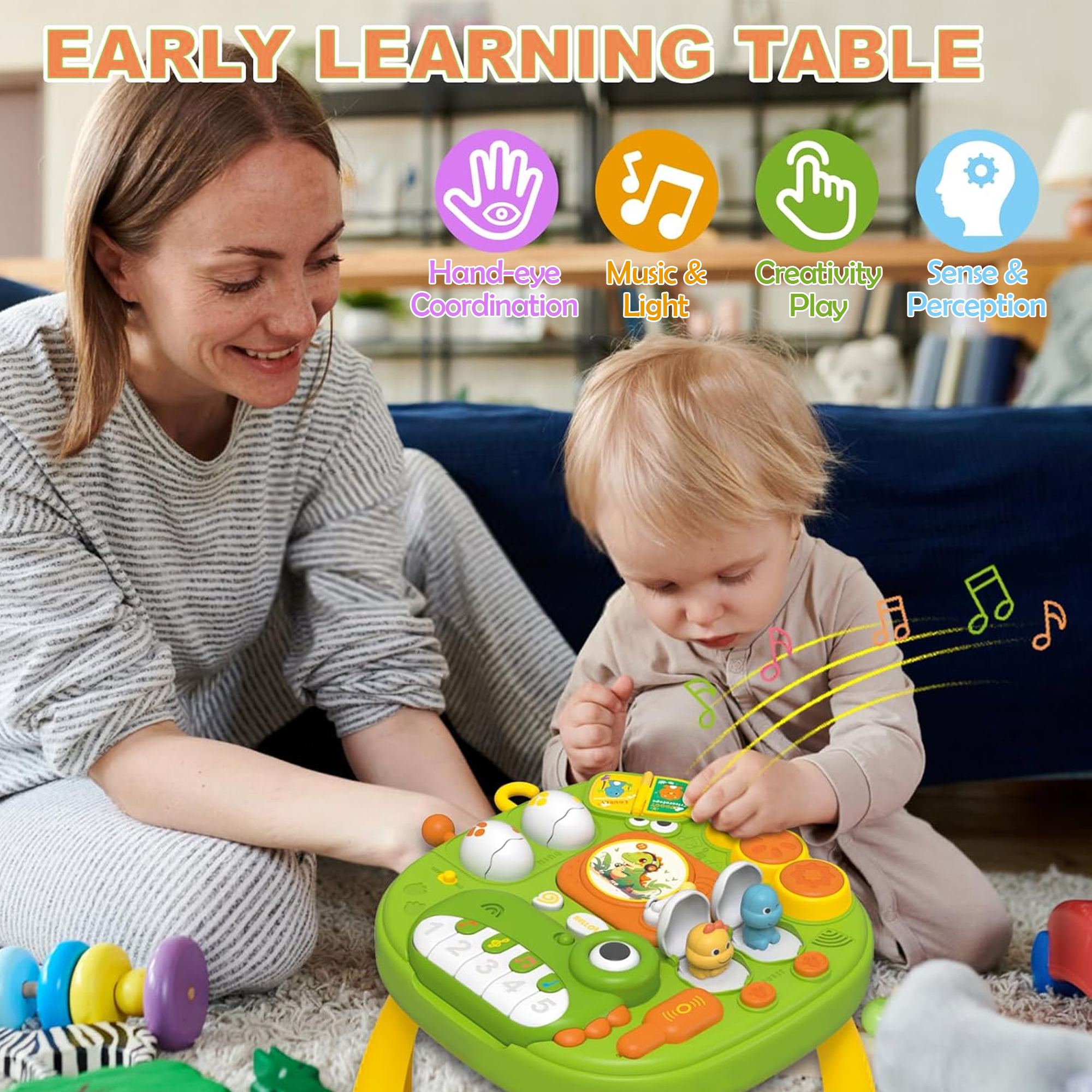 Richgv Baby Activity Center Learning Activity Table, Dinosaur Toy Musical Standing Play Table Baby Toy for 1-3 Year Boys Girls