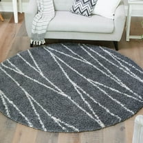 Unique Loom Serenity Shag Collection Area Rug - Castries (5' 3" Round Gray/Ivory)