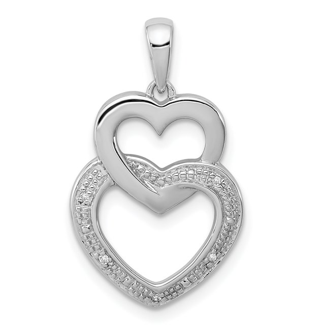 Pendentif en Argent Sterling 925 Rhodié en Forme de Cœur Double
