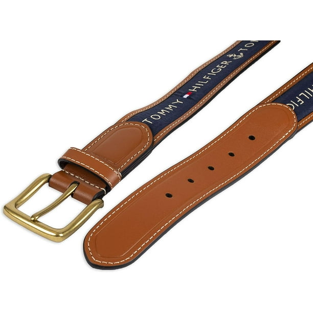 TOMMY HILFIGER Mens Brown Ribbon Logo Inlay Contrast Stitching Leather Casual Belt 30 Walmart Business Supplies