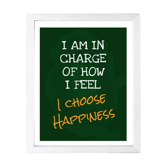 Designs ByLITA I Am In Charge Of How I Feel I Choose Happiness, 5 x 7 White Framed Wall Art Print | Positive Motivational Decor