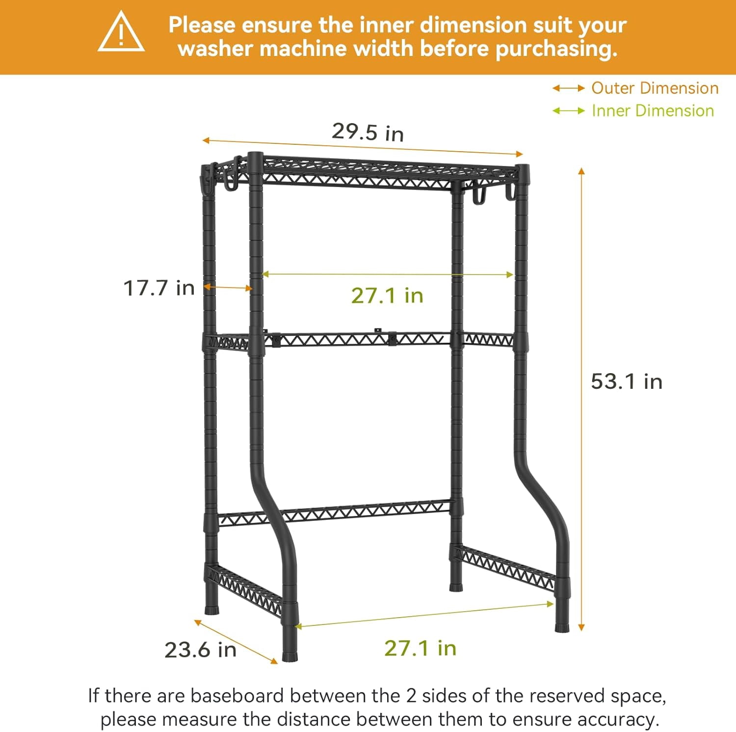 Upgraded Washer Dryer Stacking Rack for Narrow Spaces, Metal Over-Unit Storage Shelves, Black