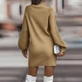 thumbnail image 4 of Stichou Khaki Sweater Dress for Women Ribbed Knit Long Sleeve Casual Pleated Plain Dress Fall Winter Trendy Mock Neck Midi Dresses Khaki L, 4 of 8