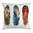 thumbnail image 1 of Feather House Decor Throw Pillow Cushion Cover, Indian Feathers with Tribal Ornament Ceremonial Esoteric Safety Design, Decorative Square Accent Pillow Case, 24 X 24 Inches, Orange Blue, by Ambesonne, 1 of 1