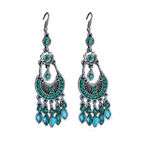 Ayyufe Bohemian Women Rhinestone Crescent Moon Long Fringe Hook Earrings
