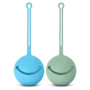 Back Bay Play Silicone Pacifier Holder Case for Diaper Bag, Eating, Stroller, Changing - Baby Binky Holder & Pacifier Container 2 Pack Sage Green/Breeze Blue