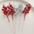 thumbnail image 5 of Hxoliqit Fake Flower Bouquet Christmas Decorations 43cm 12 Prong Berry Bunches Gold Christmas Tree Wreath Silver, 5 of 6