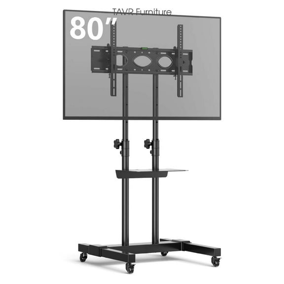 AetherLove Rolling TV Stand with Power Outlet for 32-72 Inch TVs, Heavy Duty Mobile TV Cart on Wheel up to 110 lbs, Height Adjustable Portable TV Stand with Shelf for Bedroom, Living Room, Office