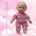 thumbnail image 5 of Baby Doll Stroller & 12" Baby Doll with Pacifier Gift Set - Pink Striped Fabric Baby Stroller Toy for Kids - Foldable Play Stroller for Dolls with Canopy - Baby Doll Stroller for Toddlers, Girls, 5 of 7