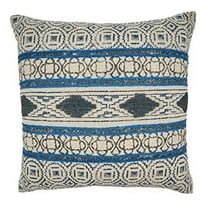 Fennco Styles Boho Rug Design Cotton Decorative Throw Pillow 20-Inch Square - Blue Geometric Cushion for Home, Couch, Living Room, Office and Bedroom Decor