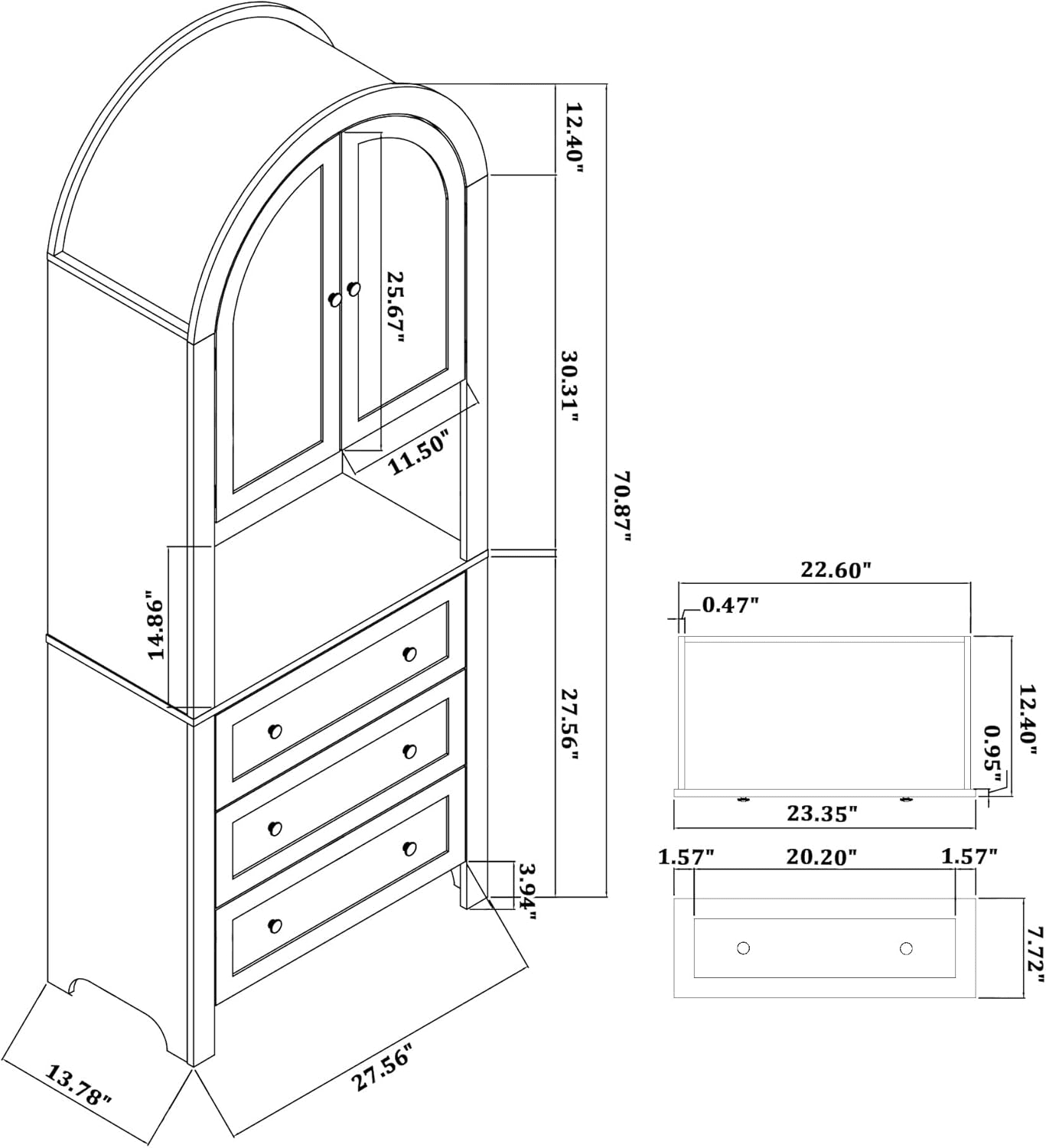LEFHDA 6-Tier Arched Storage Cabinet with Drawer, Cabinet with Doors and Countertop, Arched Bookcase with Storage, Kitchen Pantry Cabinet, Wooden Storage Cabinet for Living Room
