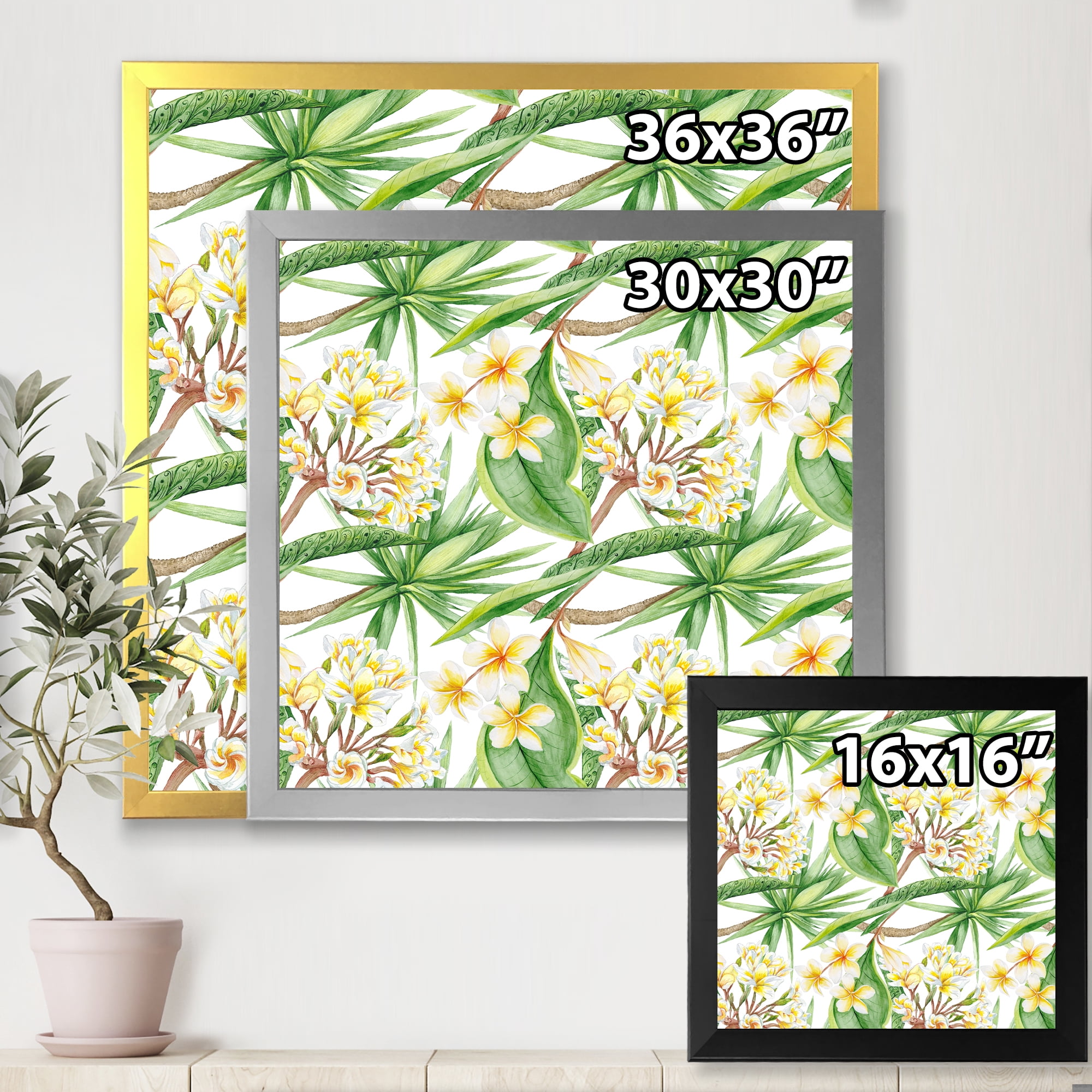 Designart 'Yellow Flowers and Tropical Foliage VI' Modern Framed Art Print