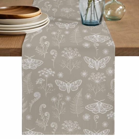 Table Runners 72 Inches Long Dress Scarves, Beige Butterfly Botanical Farmhouse Kitchen/Dining Table Decor Table Runner, Coffee Tablerunners, Summer Plants Line Art 13x72 Inch
