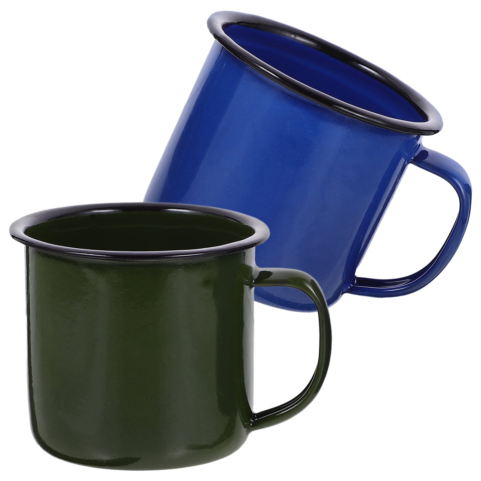 Colored Enamel Mug Beer 2 Pcs Camping Coffee Cups with Lids Espresso