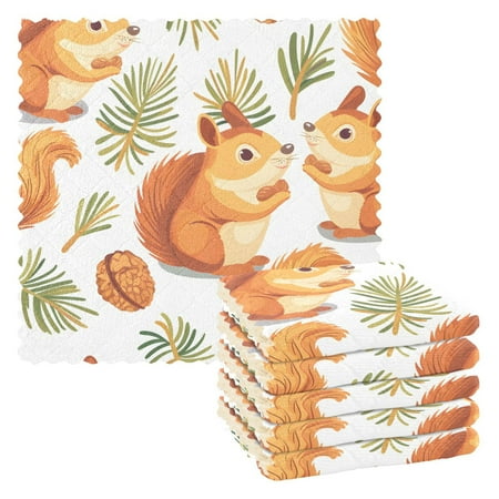 

6 Packs Squirrel and Pine Nut Kitchen Dish Towels Soft Absorbent Dish Cloths 11 x11