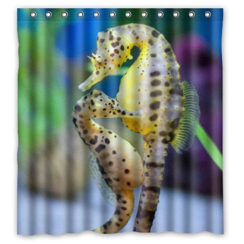 GreenDecor Cool And Special Seahorse Waterproof Shower Curtain Set with Hooks Bathroom