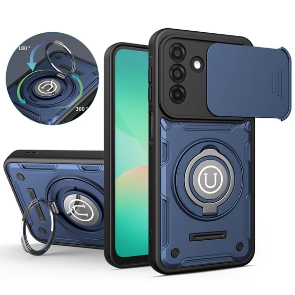 Dteck for Samsung Galaxy A17 5G Case with Camera Slide Lens Cover, Hybrid Shockproof Rugged Phone Cover with Magnetic Ring Kickstand,Dark Blue