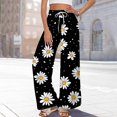 thumbnail image 2 of WTOBBY Women's Floral Print Wide Leg Pants with High Waist Drawstring Loose Casual Design and Side Pockets for Comfortable Summer Wear ,Black L, 2 of 7