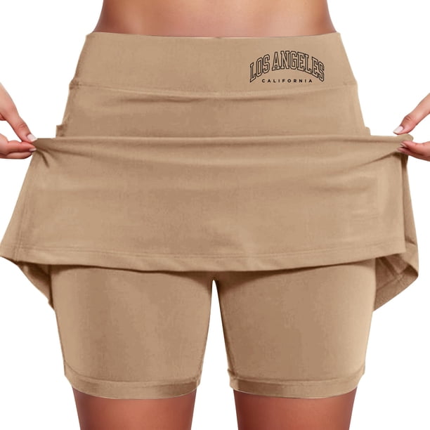 Falda culotte de talle medio para mujer: cintura elástica, bolsillos laterales, diseño fluido en capas, falda estampada informal para el verano.
